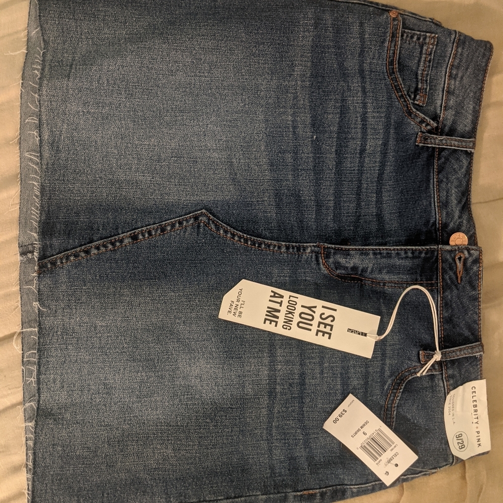 Raw edge denim miniskirt, NWT